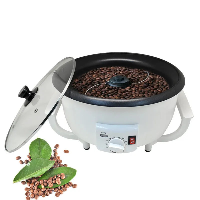 White oblate coffee roasting machine with 225mm pot for 750g bean capacity