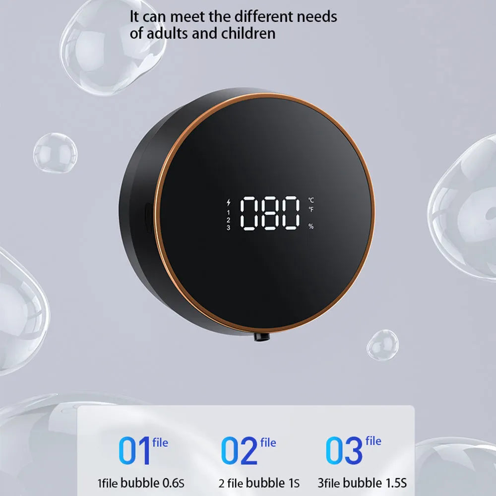 Smart automatic foam dispenser with USB charging port mounted on bathroom wall