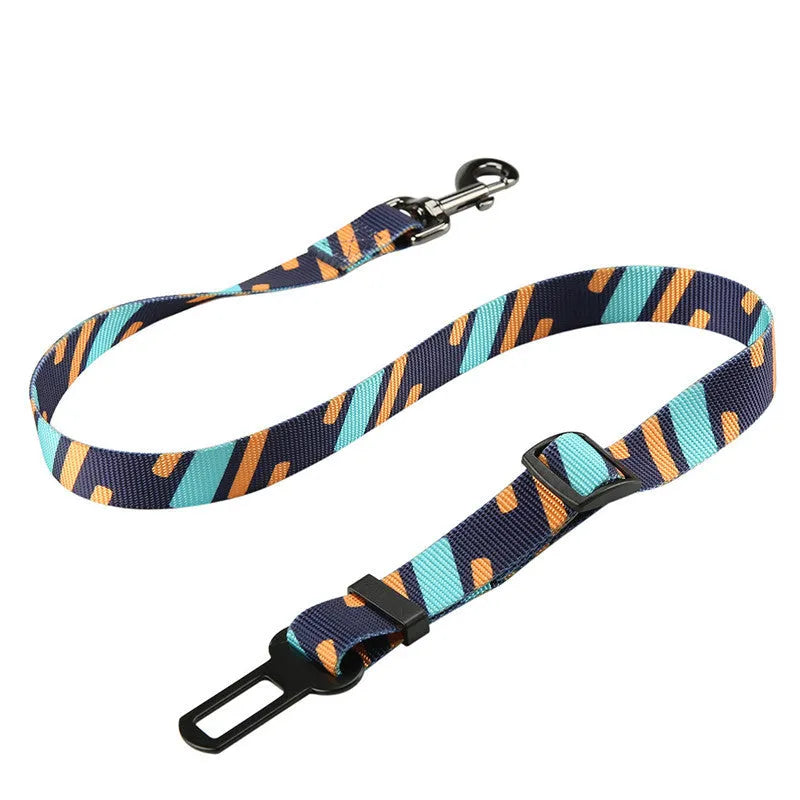 Nylon pet seat belt car safety buckle for dogs with adjustable strap in cushion style black colour
