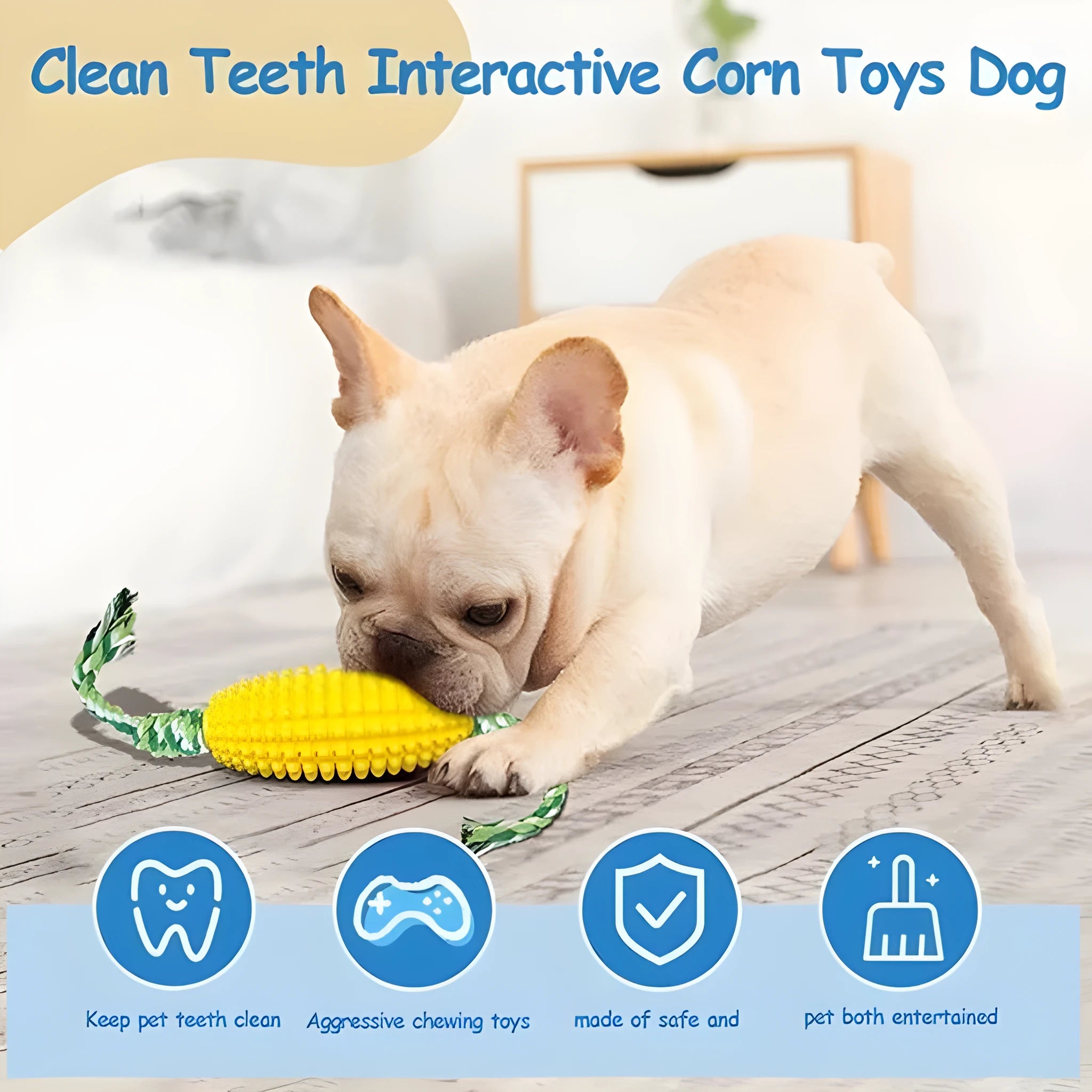 Interactive dog toothbrush toy in corn shape, TPR material, Green colour, for cleaning teeth