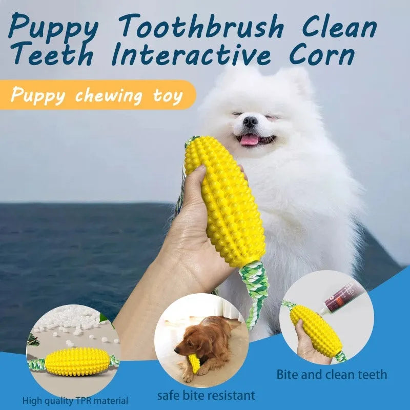 Interactive dog toothbrush toy in corn shape, TPR material, Green colour, for cleaning teeth