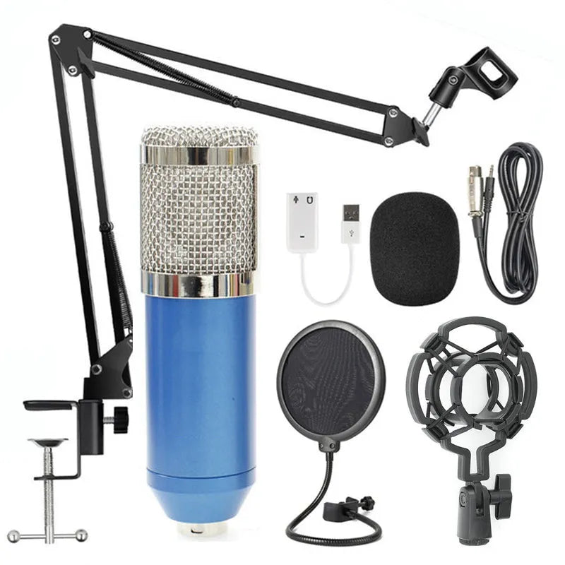 BM-800 condenser microphone with stand in one of nine colour options including black, blue, gold, pink, red, silver and white