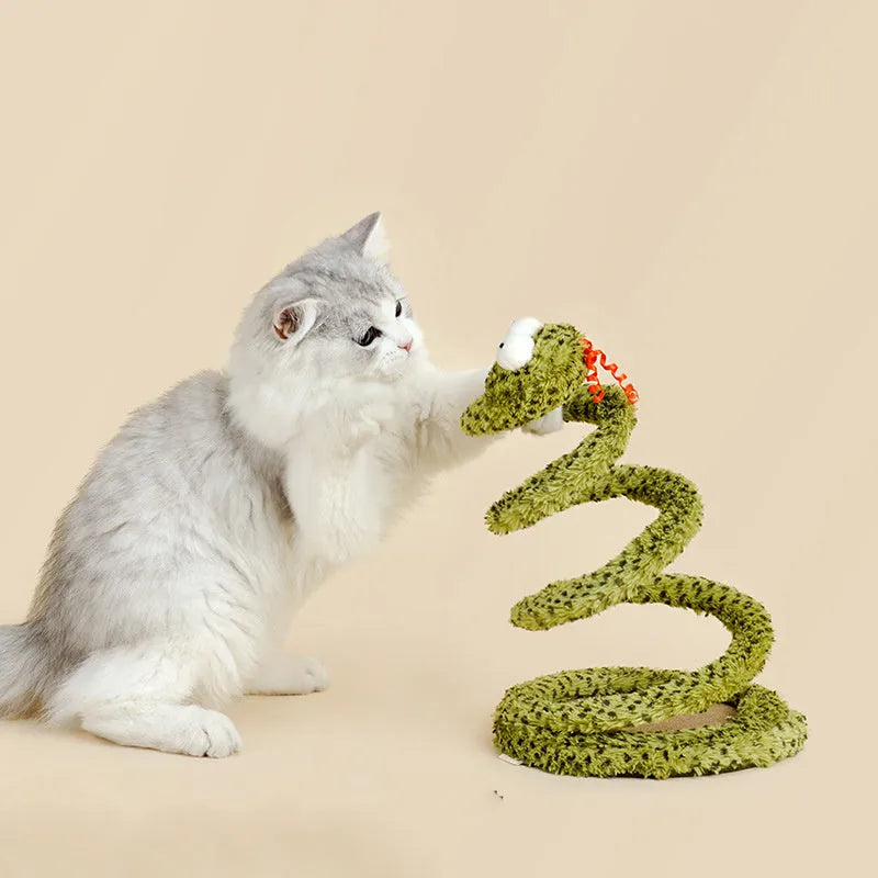 Long green cat teasing wand with feather toy on a white background