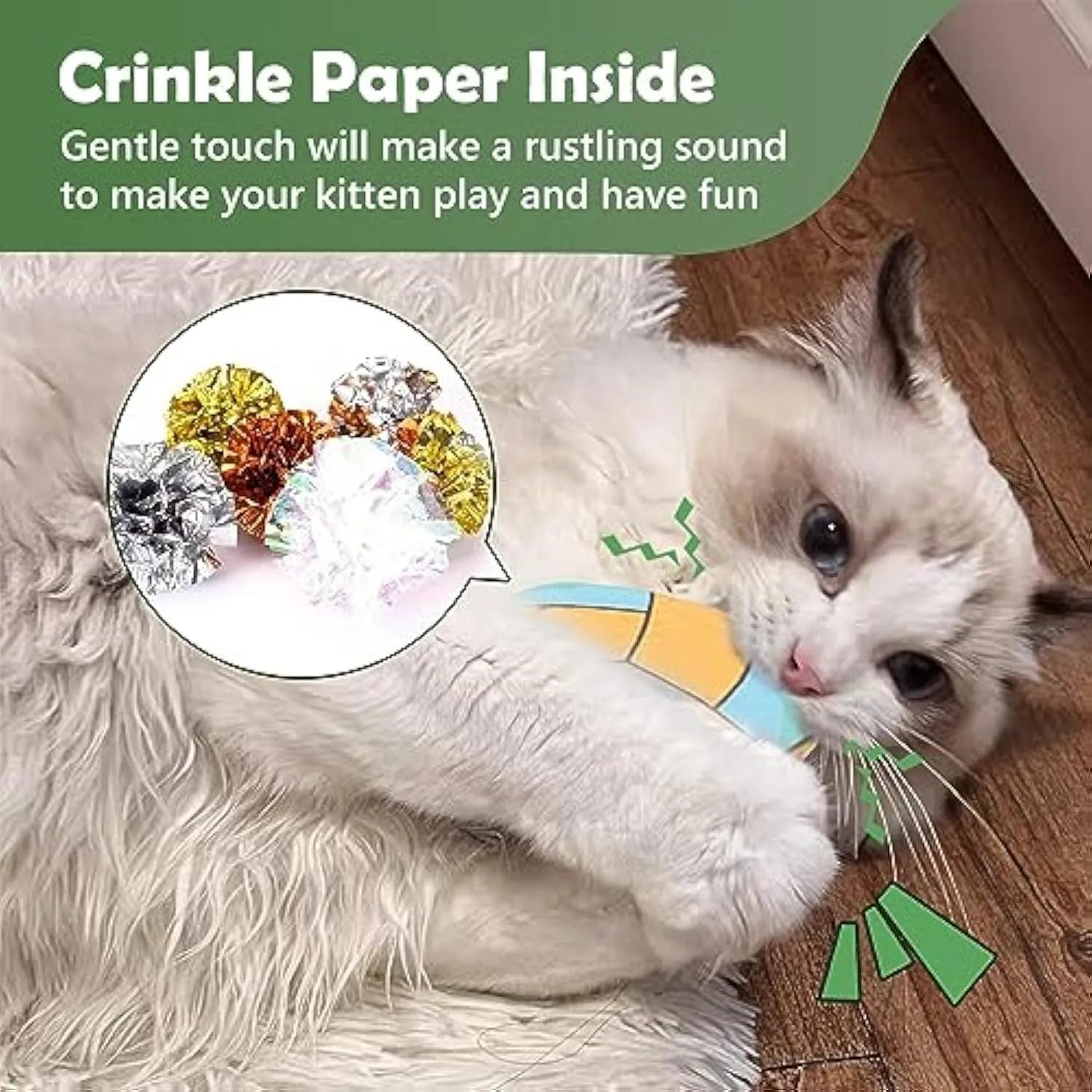 Plush cat flying disc toy with sports ball pattern, containing catnip and crinkle sound.