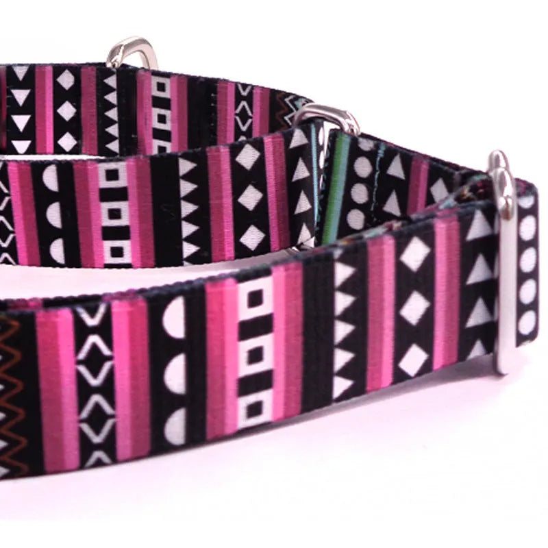 Colour stripe digital printing pet rope collar with purple arrow gradient pattern on polyester material