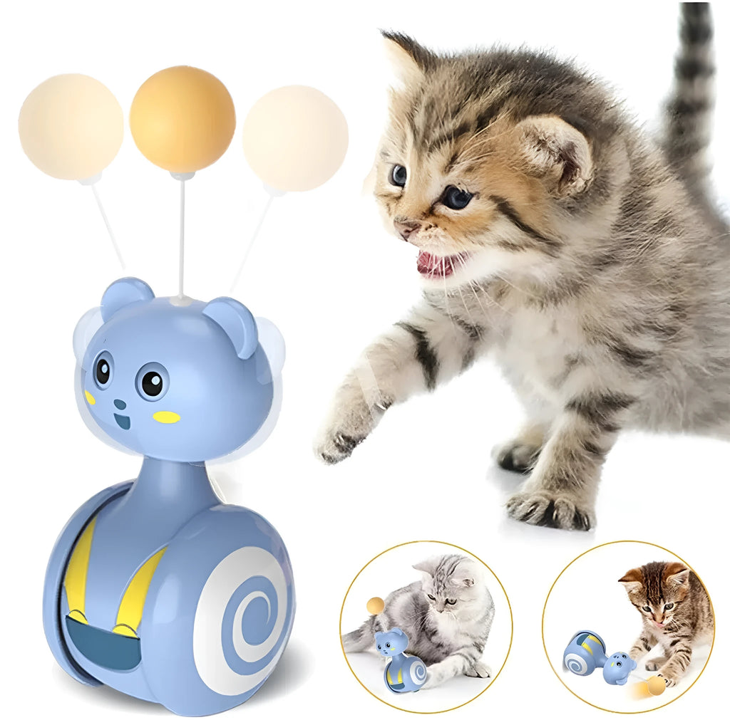 Interactive cat feather wand toy with rotating ball element in pink colour