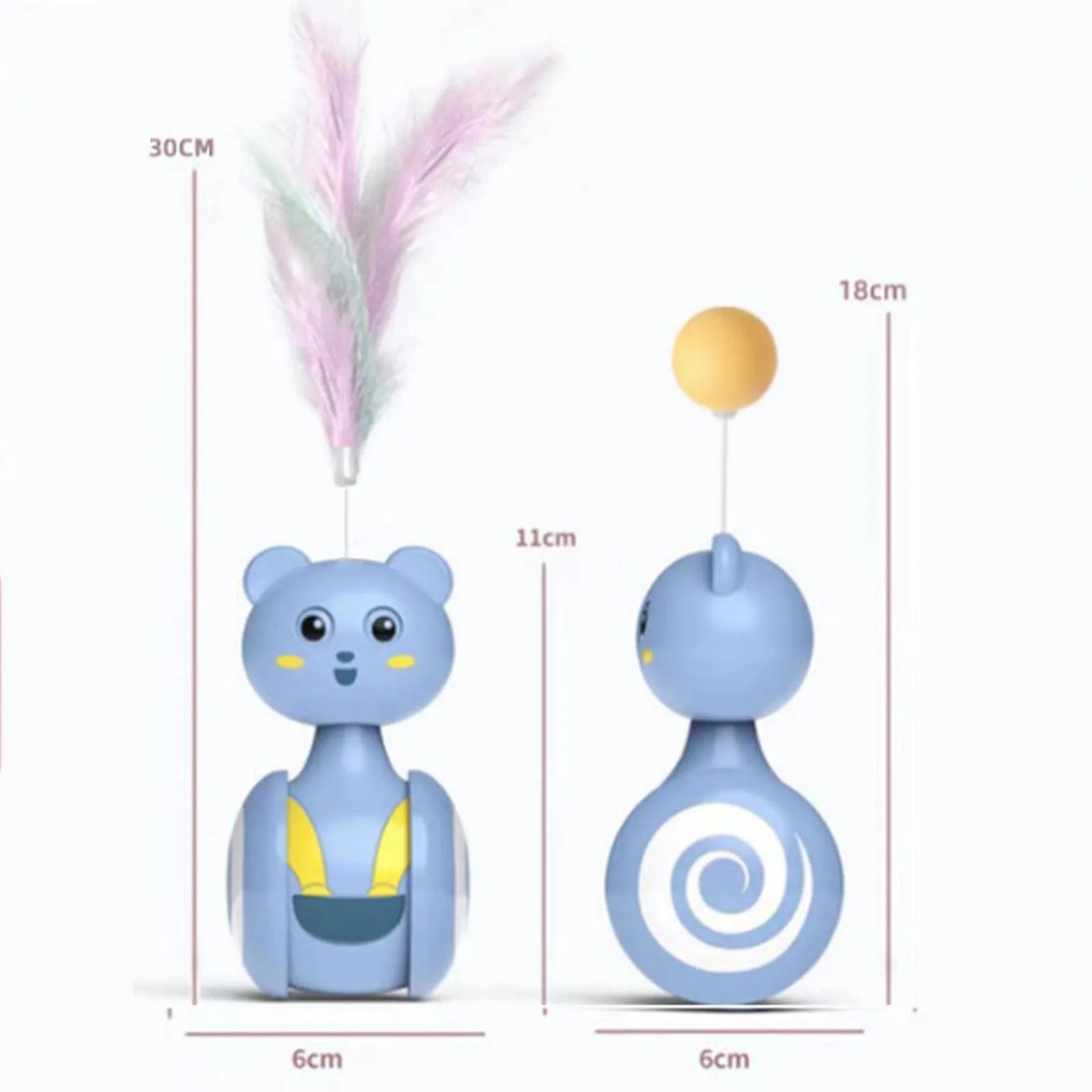Interactive cat feather wand toy with rotating ball element in pink colour