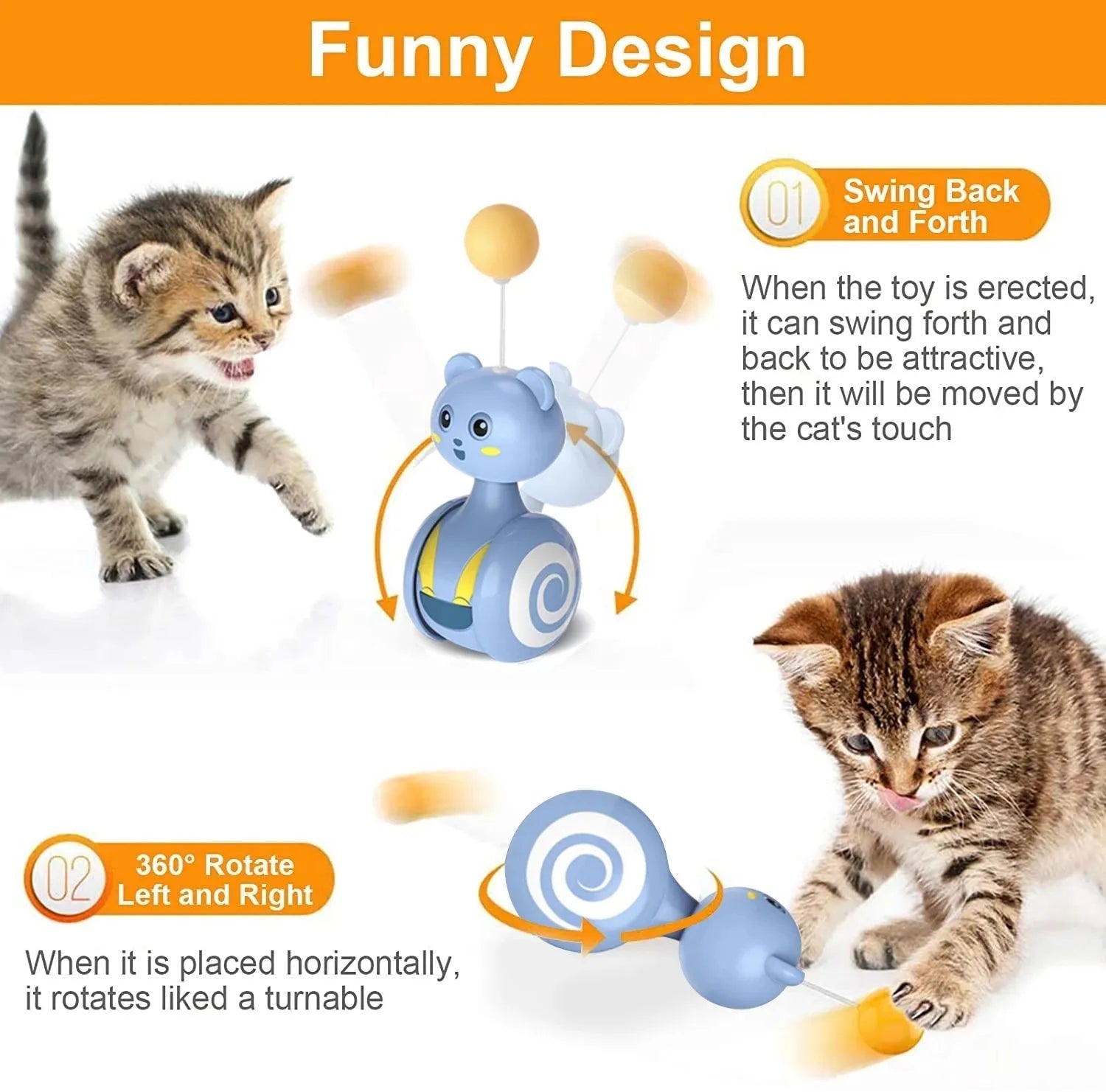 Interactive cat feather wand toy with rotating ball element in pink colour