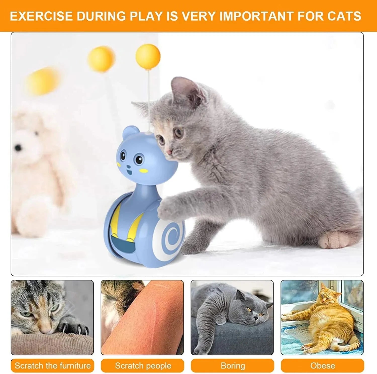 Interactive cat feather wand toy with rotating ball element in pink colour