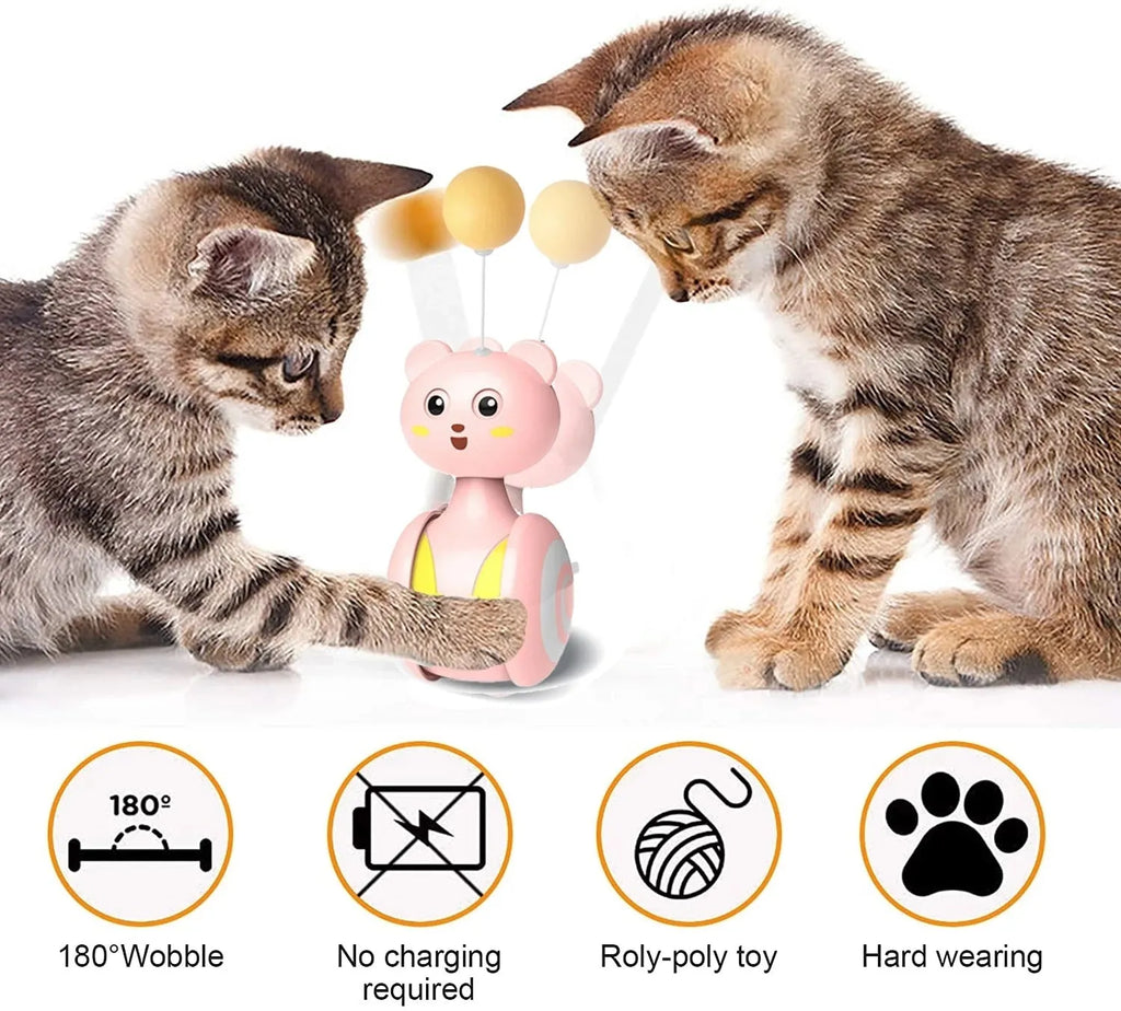 Interactive cat feather wand toy with rotating ball element in pink colour
