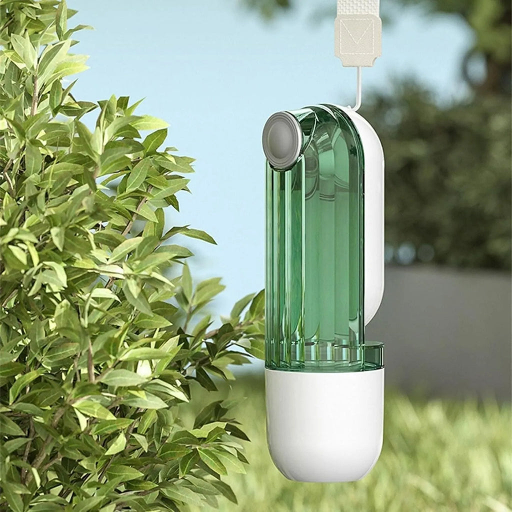 Foldable dog water bottle with food container for walking and hiking with pets