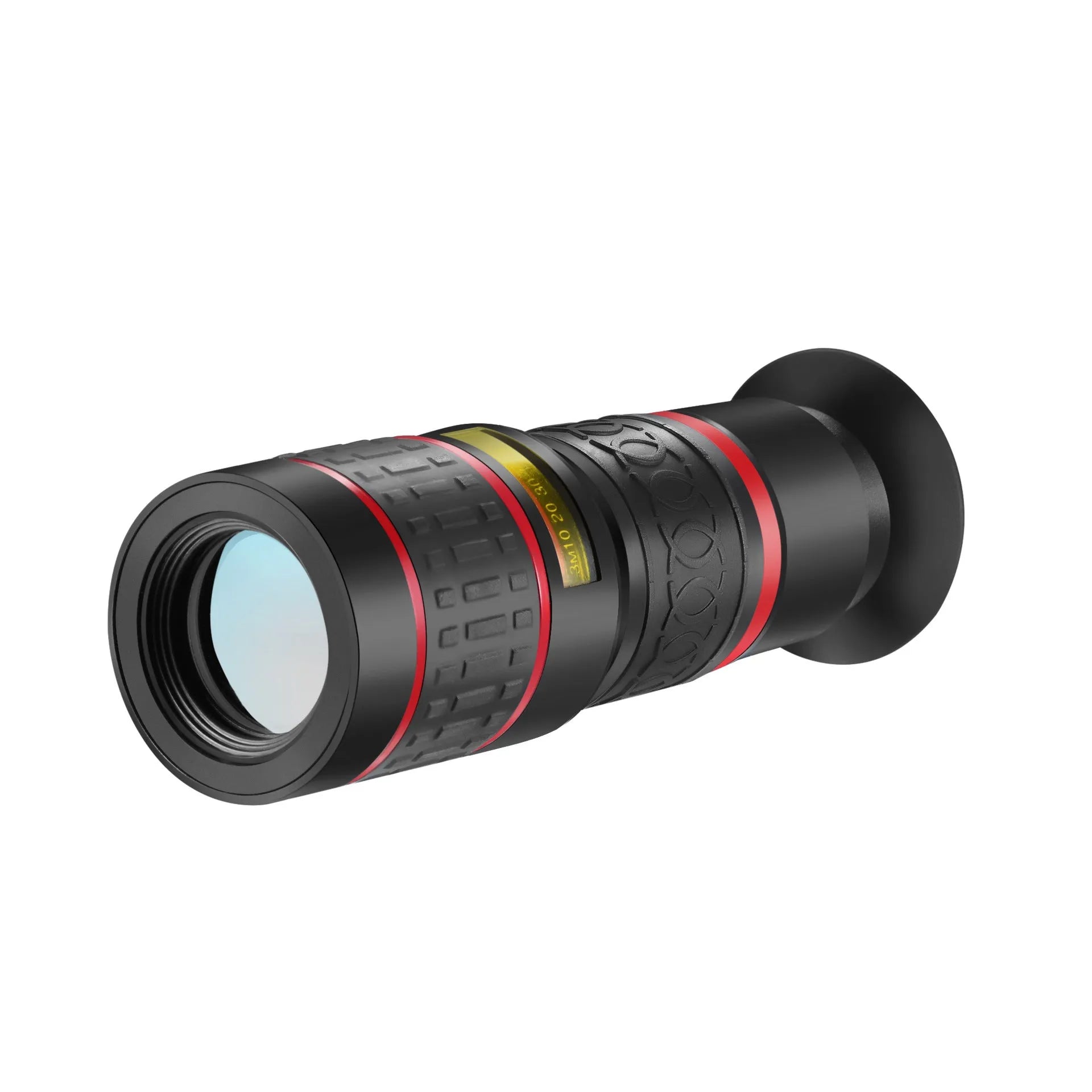 20x magnification smartphone telescope with optical glass lens and universal mounting clip on a mobile phone.