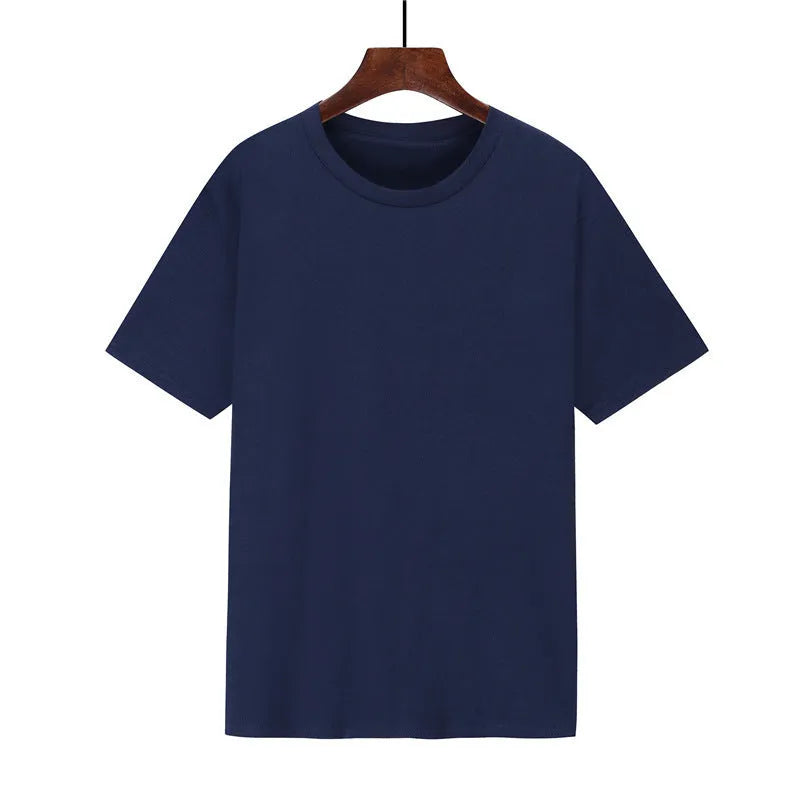 Men's black loose-fit short-sleeve cotton T-shirt with a print, laid flat.