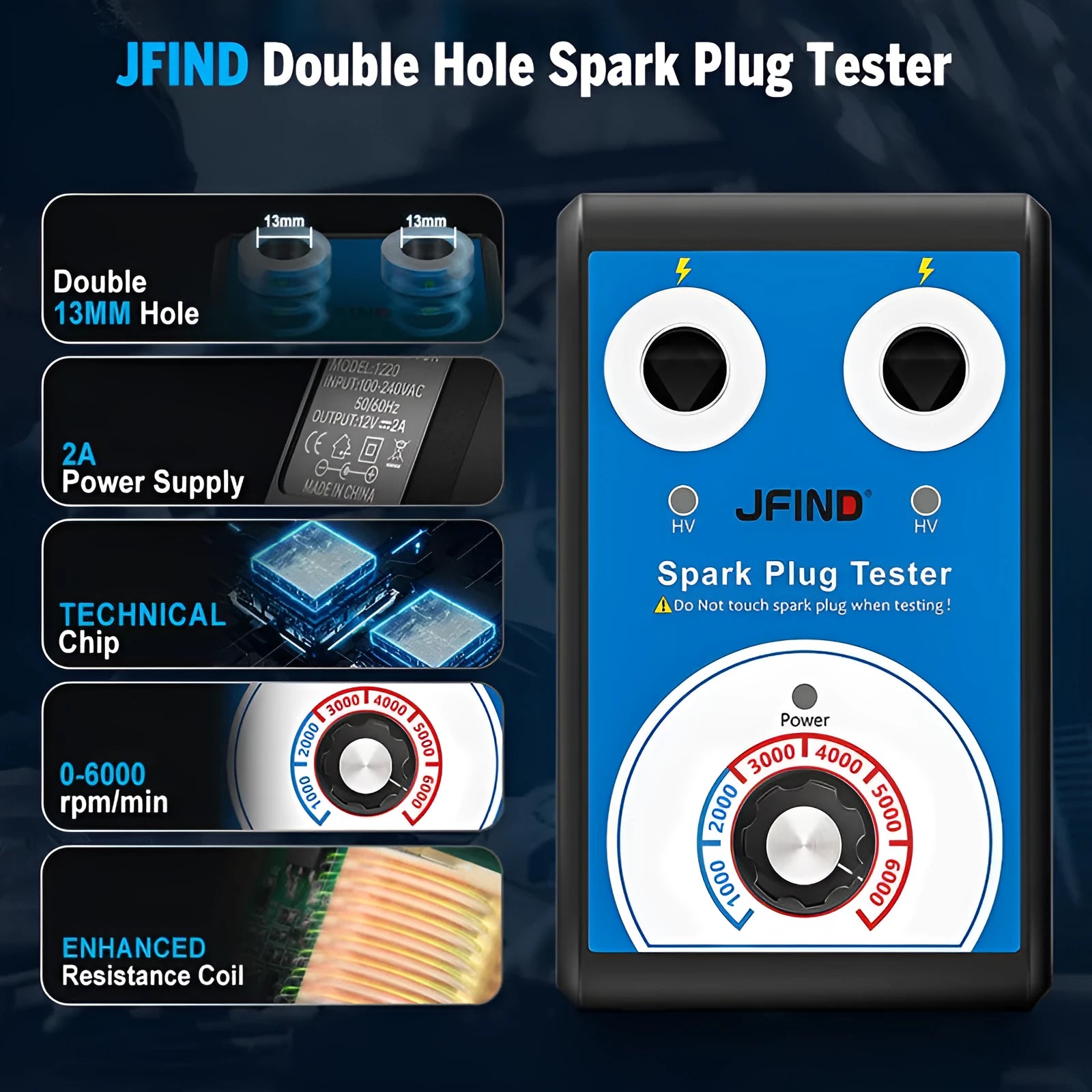 Car double hole plug ignition system detector for spark plug testing