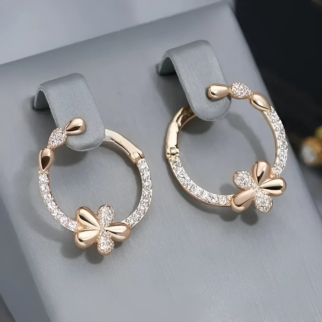 Round ring geometric earrings for women in electroplated copper colour EK13286-FD-01