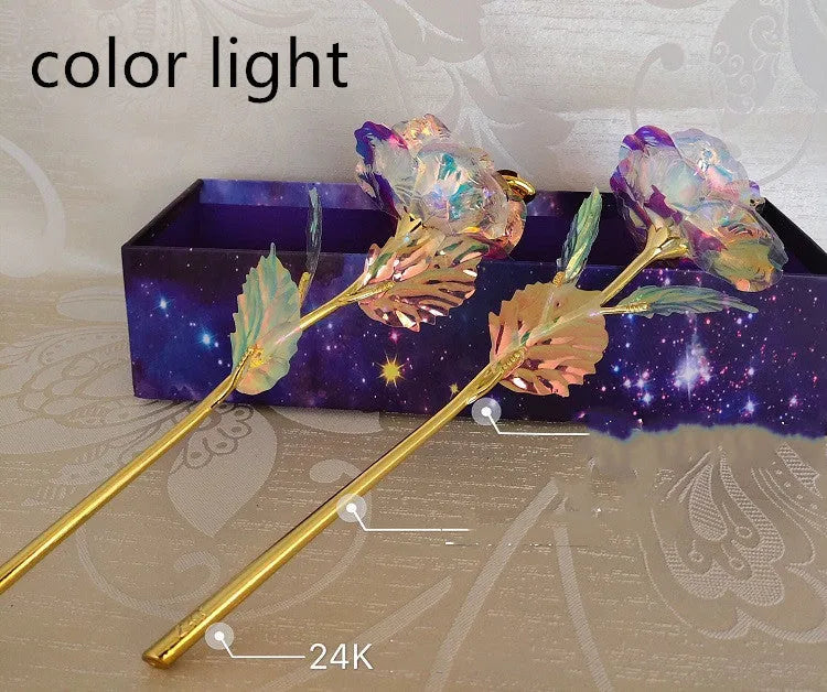 24K luminous colour gold rose flower set in gift box with tote bag