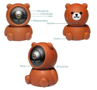 Bear brand 1080P WiFi security camera with auto tracking and infrared night vision for home monitoring.