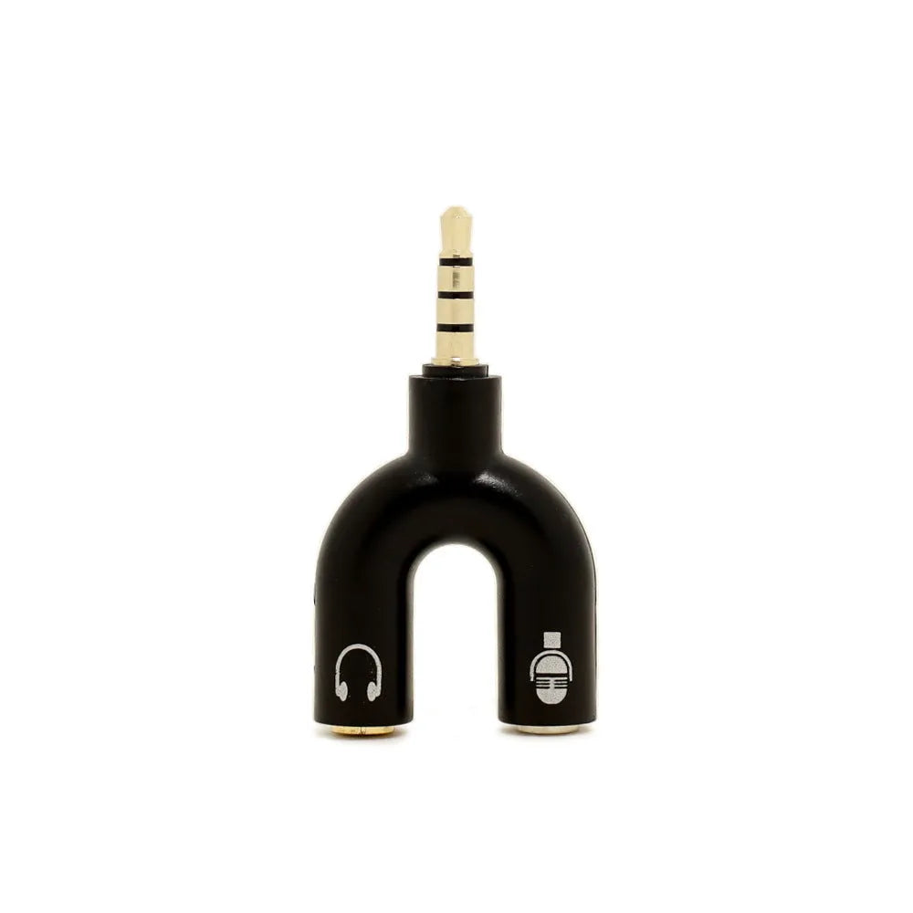 3.5mm audio splitter adapter in six colours with gold-plated connections for mobile devices