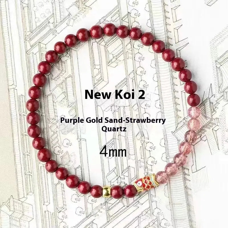 Women's purple cinnabar and strawberry quartz retro bracelet with dripping oil treatment