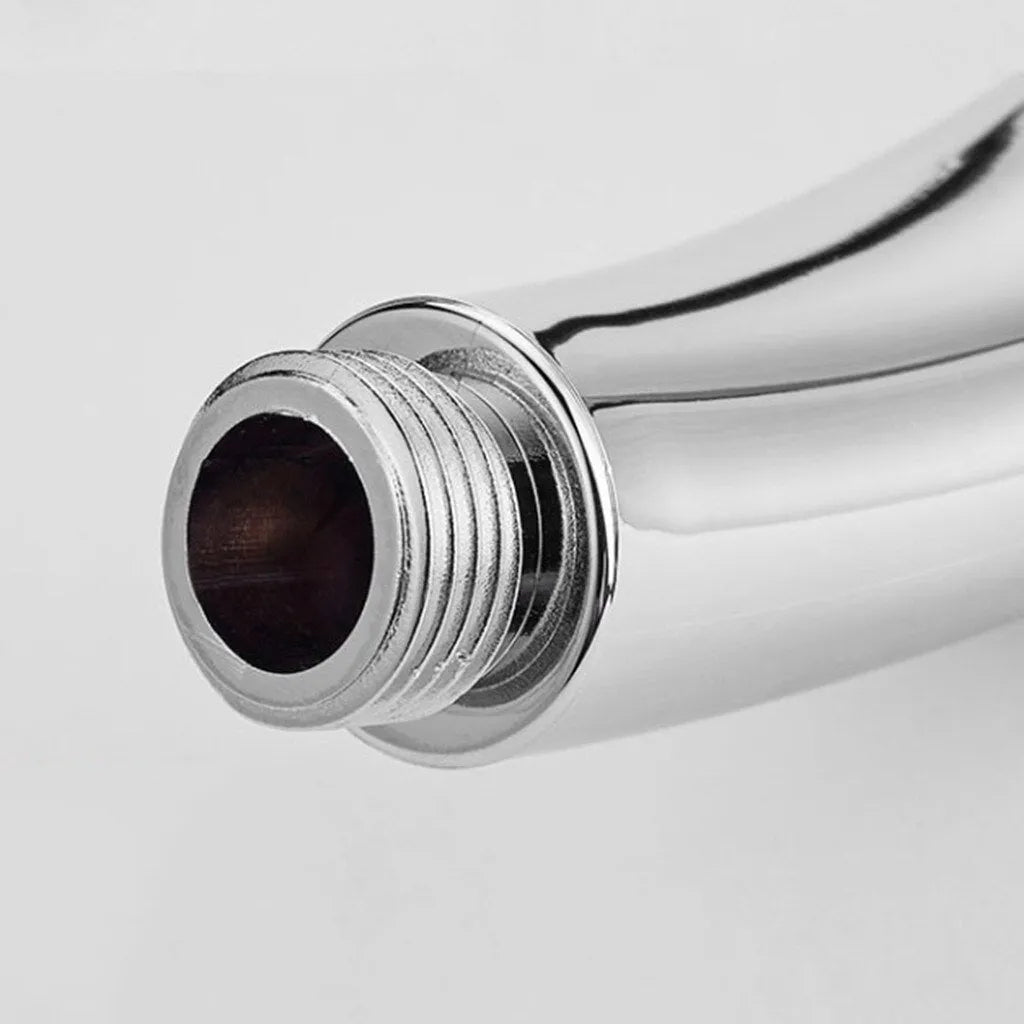 Orange hand-held pressurised shower head with rain function, part of a complete shower set