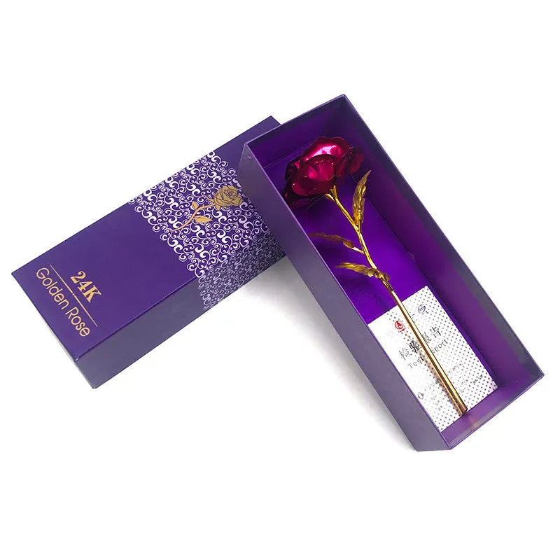 24K luminous colour gold rose flower set in gift box with tote bag