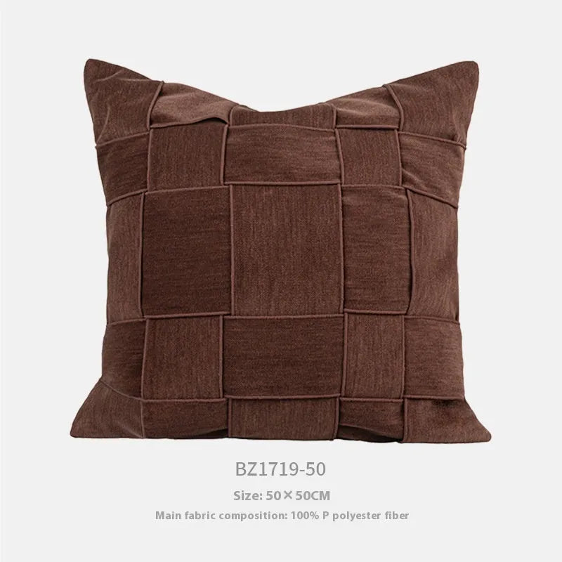 Chenille woven 50x50cm square cushion in beige colour with textured surface