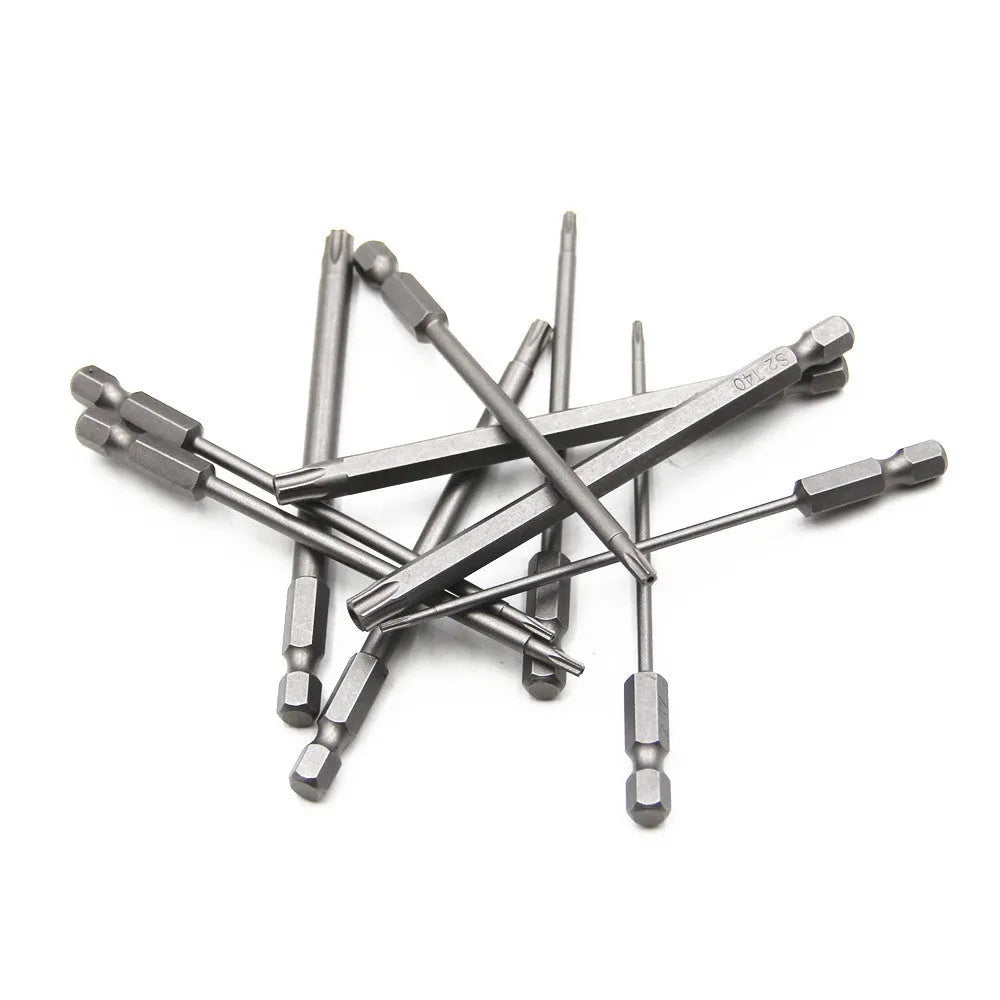 Hexagon handle screwdriver bit set with alloy bits in various lengths including 50mm 75mm 100mm