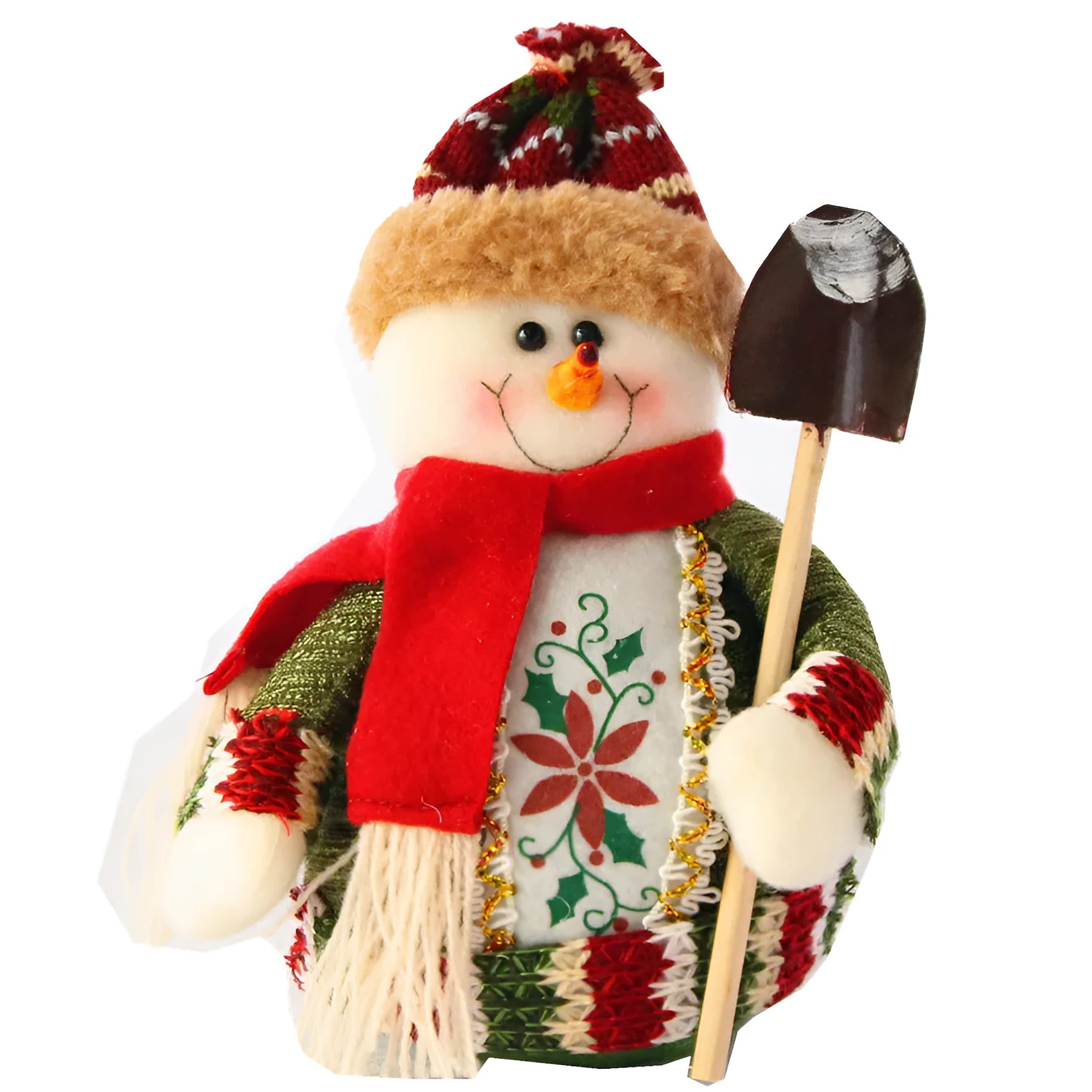 Red, green and white flannel Christmas snowman hanging decoration with wooden hook