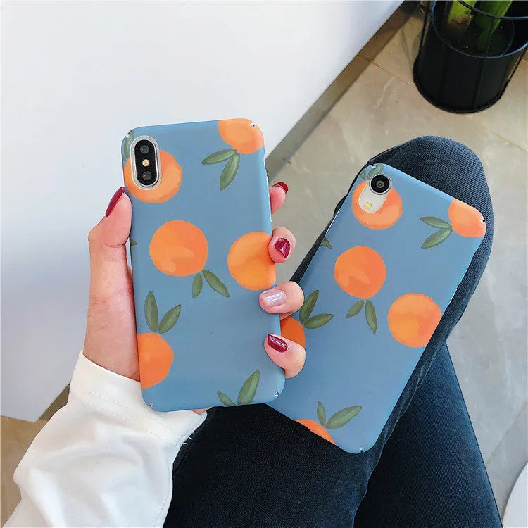Orange retro plastic back cover phone case for iPhone with water and blue background design