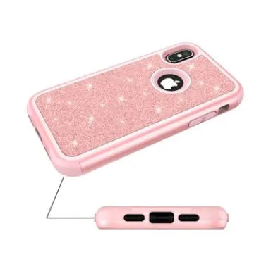 iPhoneX glitter powder cover with three-in-one all-inclusive design in black PC and silicone case
