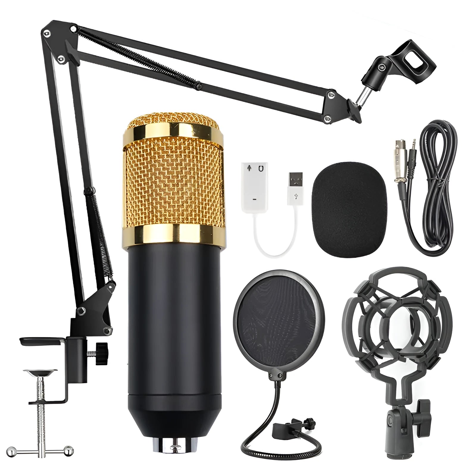 BM-800 condenser microphone with stand in one of nine colour options including black, blue, gold, pink, red, silver and white