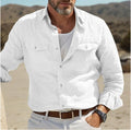 Men's long-sleeved cotton linen summer shirt in loose fit showing green colour option
