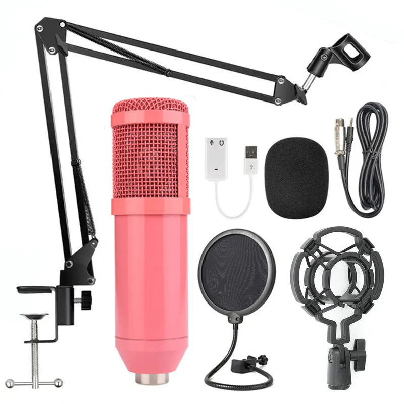 BM-800 condenser microphone with stand in one of nine colour options including black, blue, gold, pink, red, silver and white