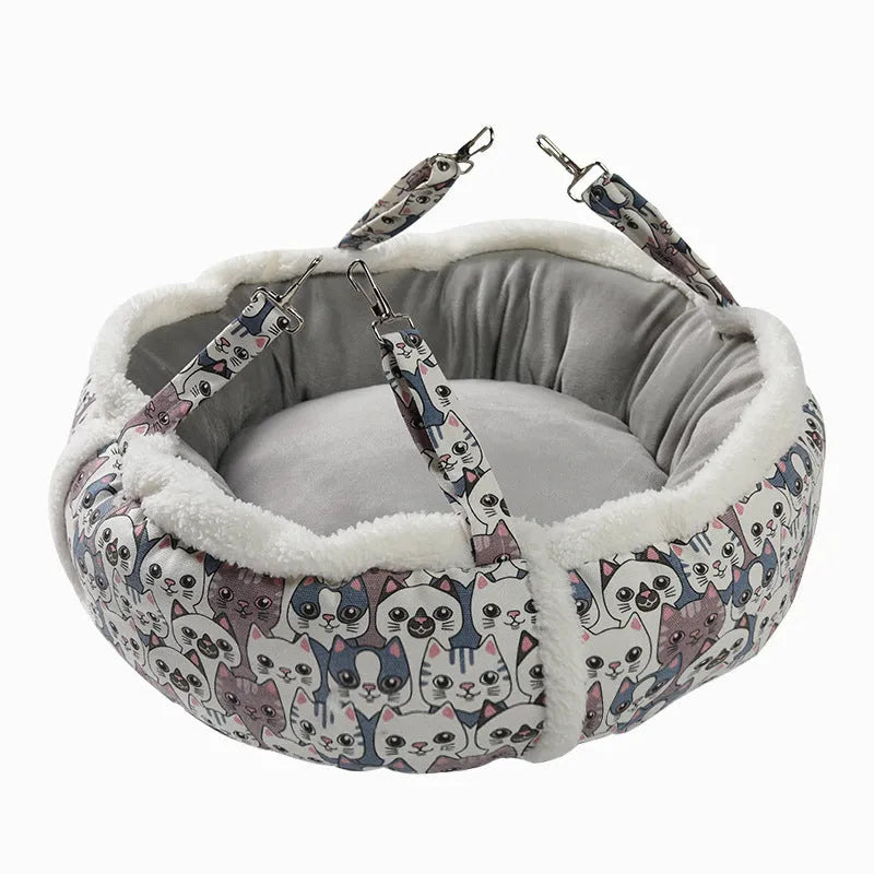 Cat hammock hanging nest semi-enclosed grey square with flannel and alloy frame for cat cage