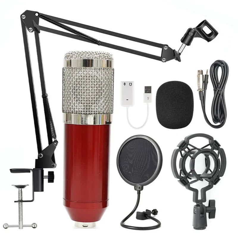 BM-800 condenser microphone with stand in one of nine colour options including black, blue, gold, pink, red, silver and white
