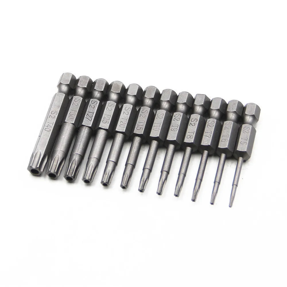 Hexagon handle screwdriver bit set with alloy bits in various lengths including 50mm 75mm 100mm