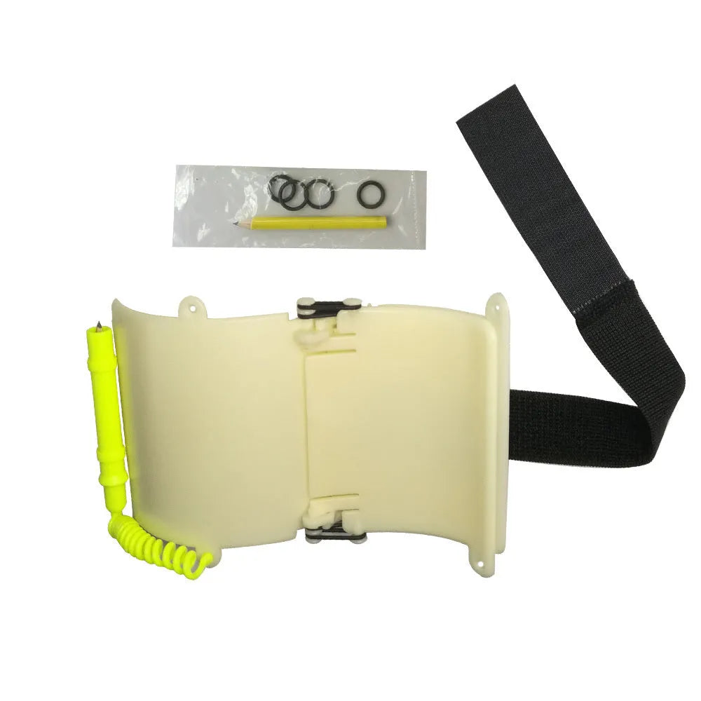 White luminous underwater writing wristboard for scuba diving communication with pencil