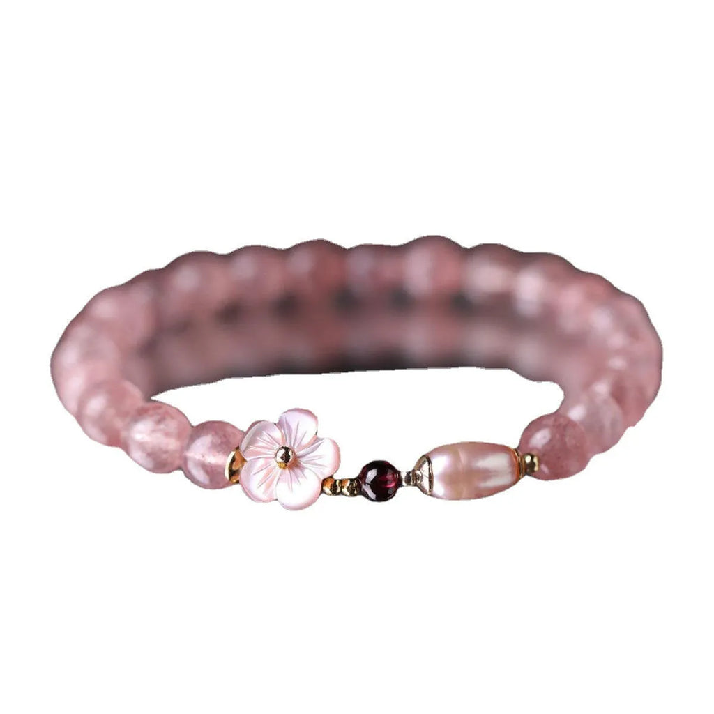 Strawberry quartz peach blossom crystal bracelet with adjustable length for women