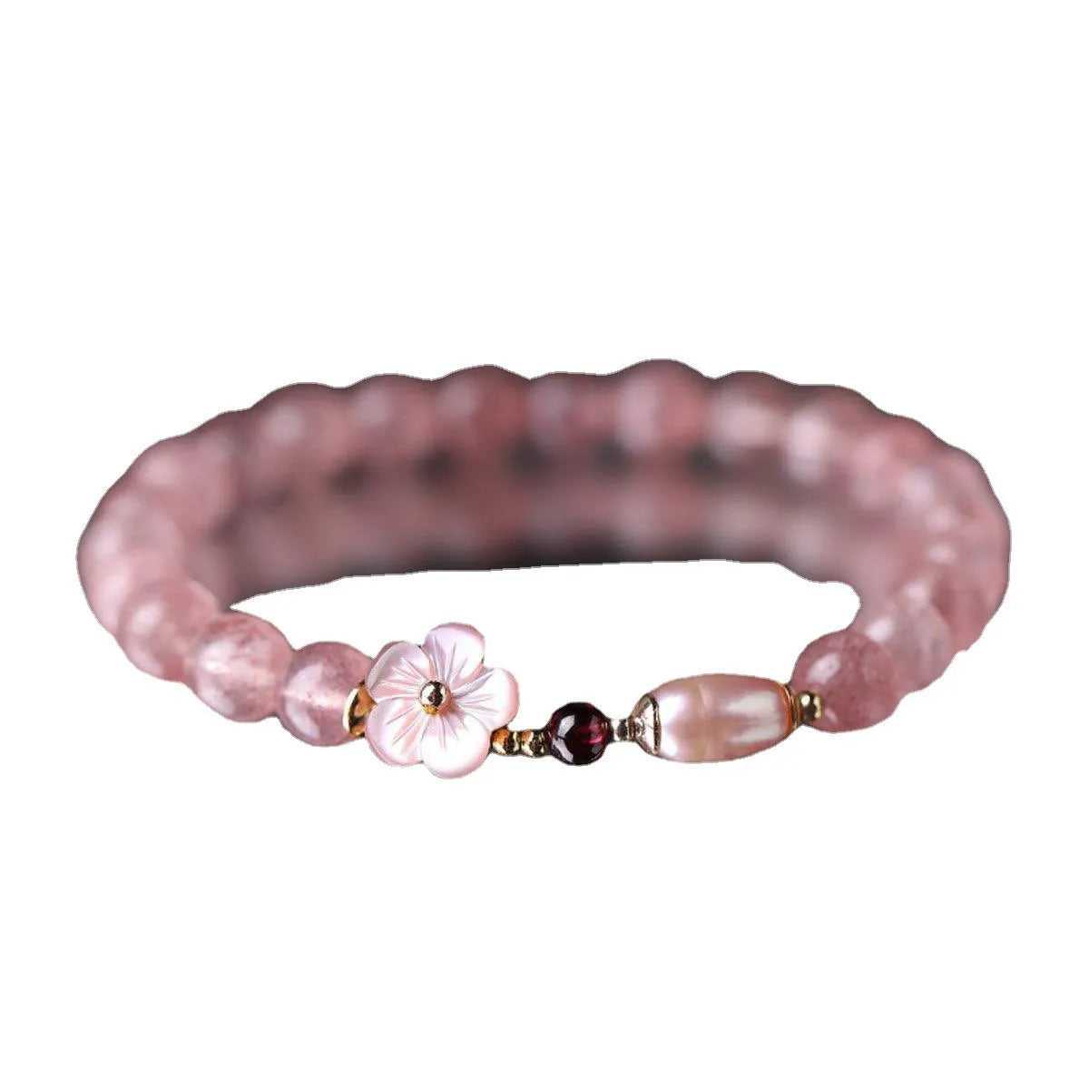 Strawberry quartz peach blossom crystal bracelet with adjustable length for women