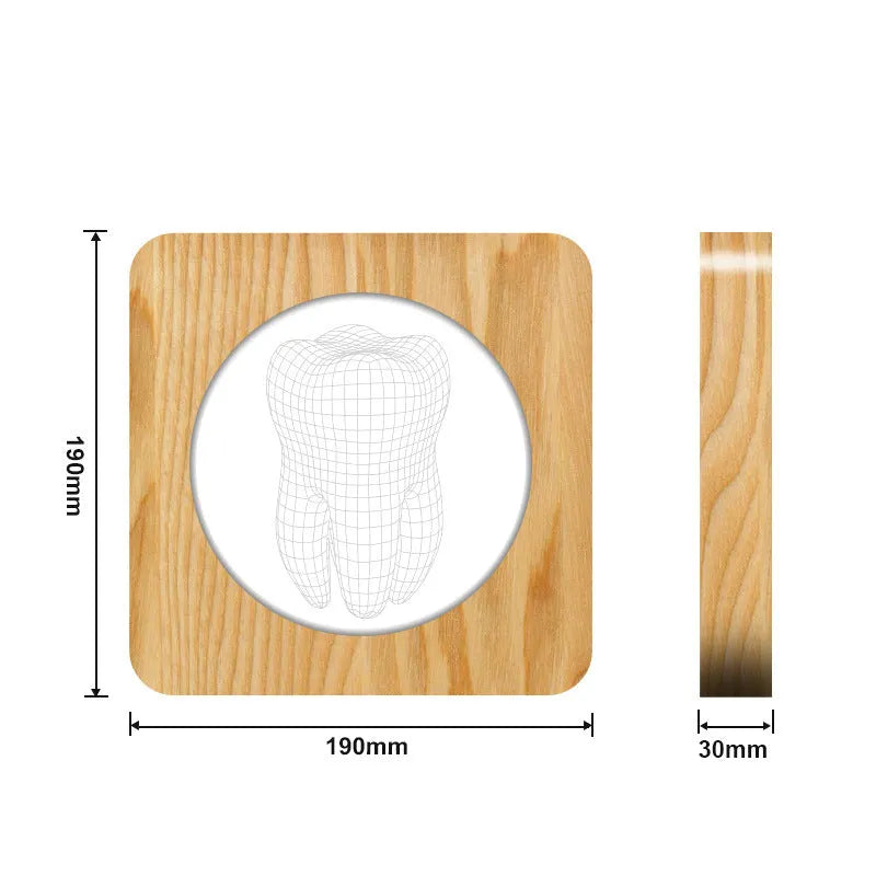 Tooth shaped wooden colour acrylic night lamp with USB cable, 190mm size