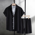 Men's black cotton blend short sleeve shirt and matching shorts summer leisure suit
