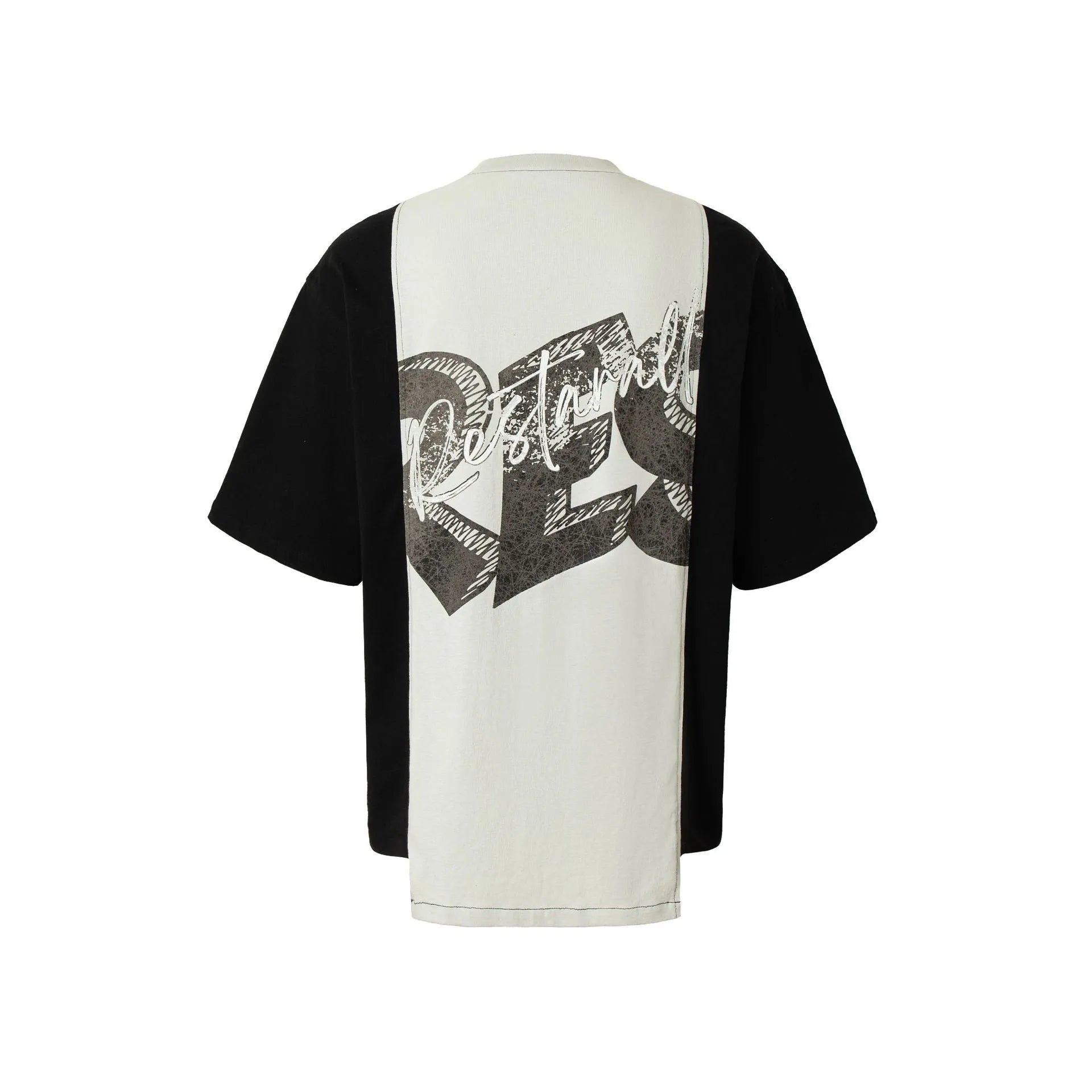 Men's black and white deconstruction print loose fit T-shirt on hanger
