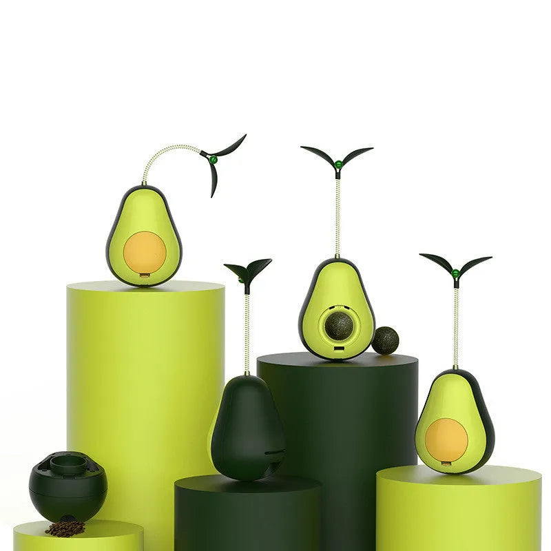 Green avocado-shaped silicone food leakage cat toy tumbler on a surface, 80x80x107mm