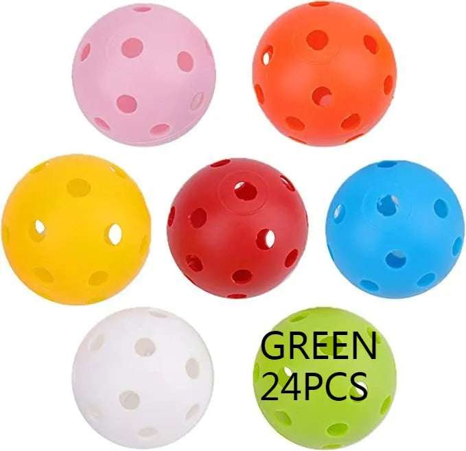 Multi-colour golf practice balls in net bag with 26-hole putting layout for skill development