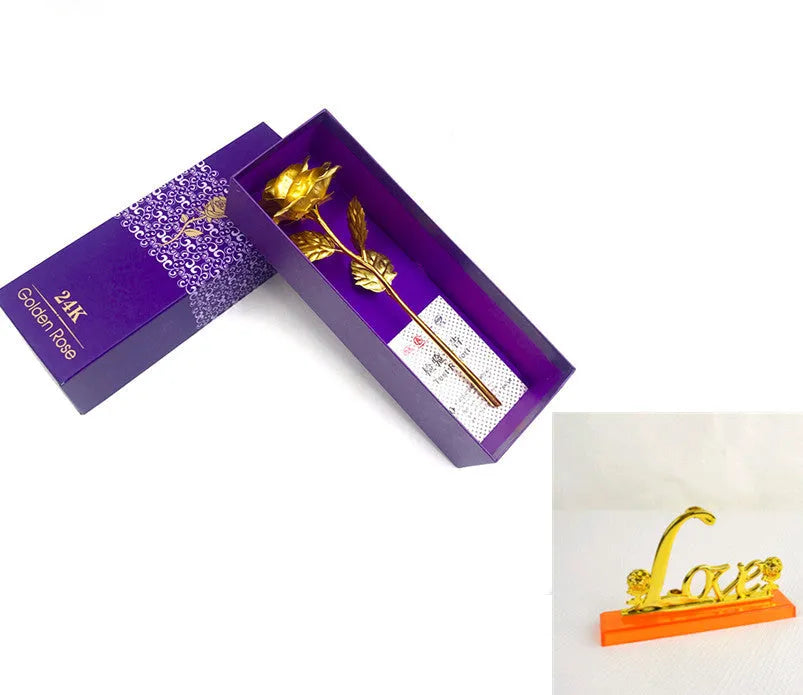 24K luminous colour gold rose flower set in gift box with tote bag