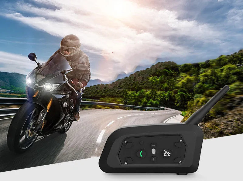 V6 Pro motorcycle helmet Bluetooth intercom unit with headphones and mounting accessories