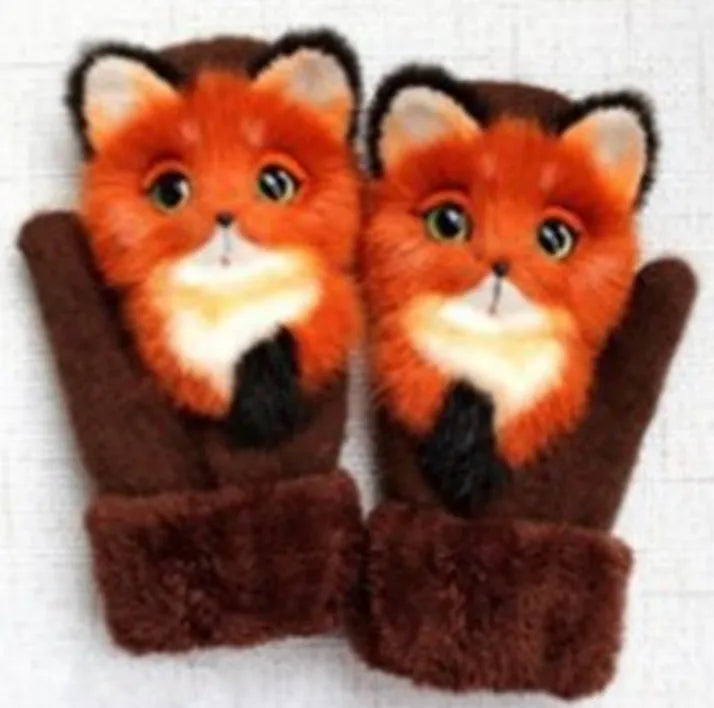 Cartoon animal autumn winter warm mittens 28cm red one size
