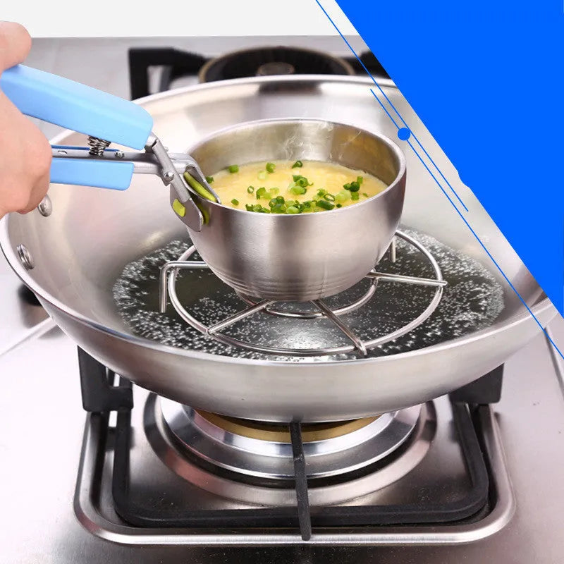 Stainless steel tray holder with non-slip chuck and widened handle in blue colour