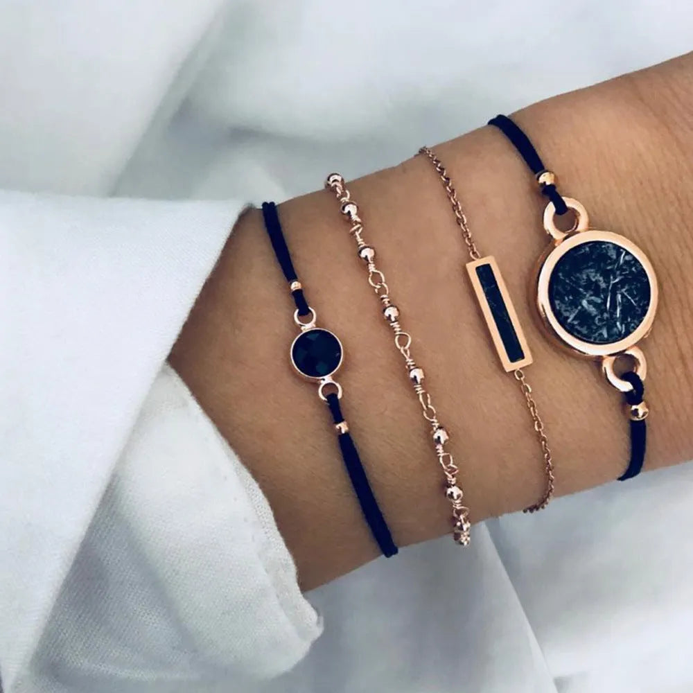 Bohemian bracelet set with alloy vintage bead and boho charm design in bow love style for women