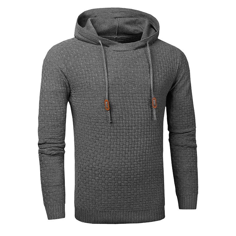 Men's cotton-polyester hoodie in a choice of nine colours on a size chart background